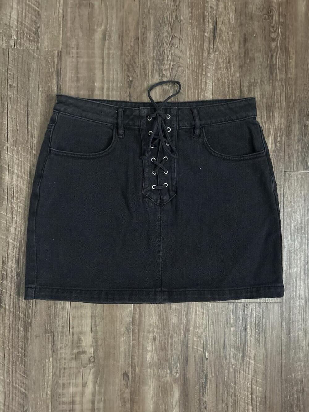 Kendall and Kylie Denim Lace-Up Black Skirt Womens Size 28